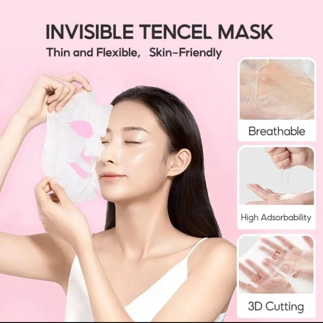 Woman applying B5 sheet mask on face